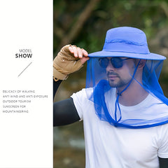 Outdoor Large Brim Sunshade Hat with Mesh Mask Protective Fishing Hat