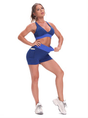 Women's High Waist Honeycomb Sports Shorts with Phone Pocket