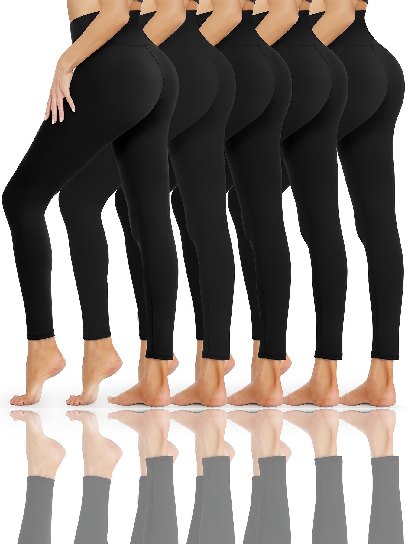 5Pcs Solid Yoga Leggings High Waist Tummy Control Stretchy Yoga Pants