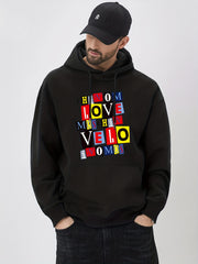 HI MOM LOVE Letter Print Hoodie Men's Casual Graphic Pullover Hooded Sweatshirt