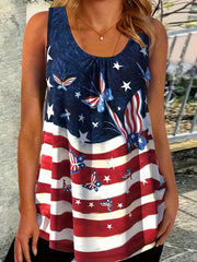 American Flag Tank Top Crew Neck Sleeveless Independence Top