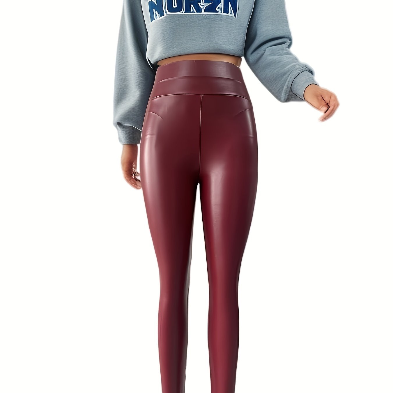 High Waist Faux Leather Sports Leggings High Stretch Tight Pants