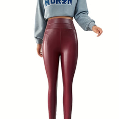 High Waist Faux Leather Sports Leggings High Stretch Tight Pants