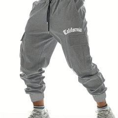 California Men's Cargo Pants Drawstring Jogger Pockets Casual Comfy