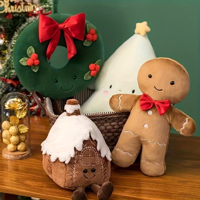 Christmas Gingerbread Man Wreath & Plush Toy for Holidays