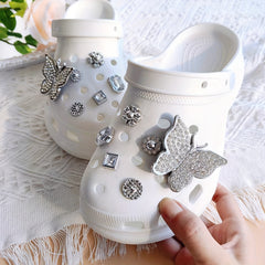 14pcs Clog Accessories Silver Butterfly Sunflowers Chains for Women's Clogs