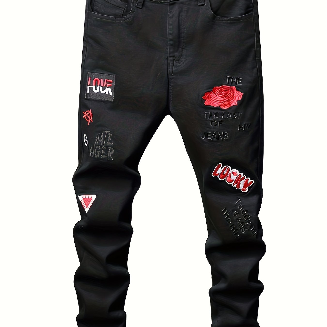 Slim Fit Embroidery Jeans Men s Casual Stretch Street Style Cotton Denim Pants