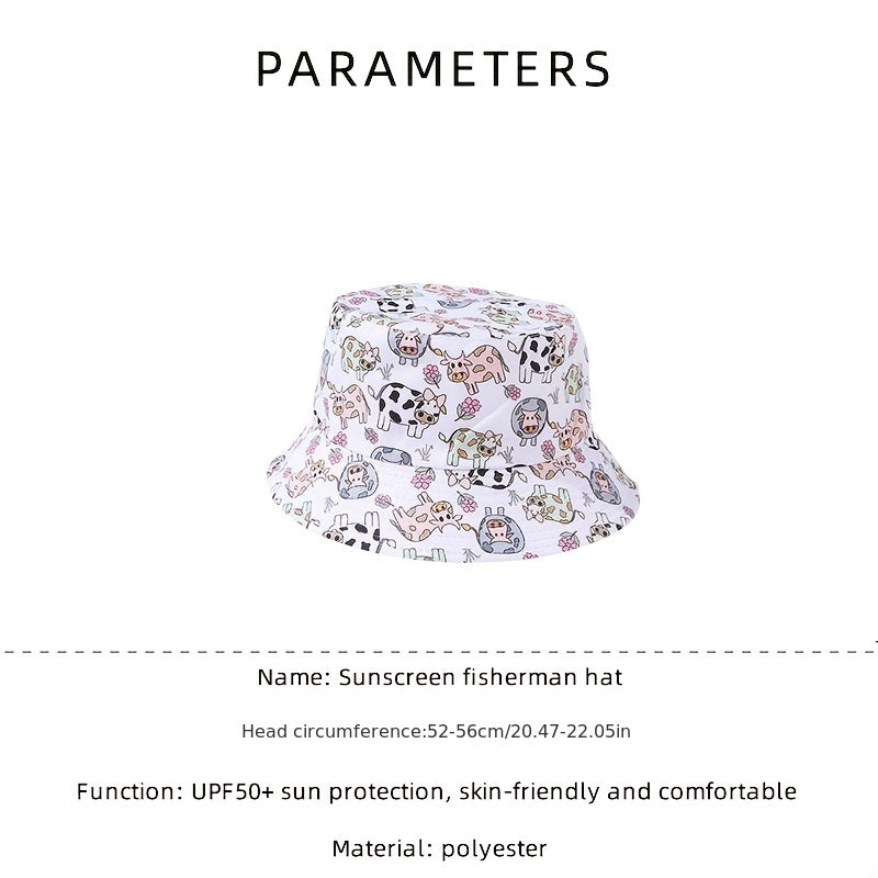 Cow Print Bucket Hat Sunscreen Fisherman Cap