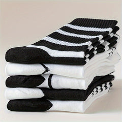 5 Pairs Letter & Striped Print Socks Mid Tube Stockings