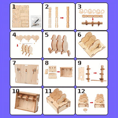 Wooden Chicken Pecking Rice Puzzle Toy with Linkage Gear Shake Handle