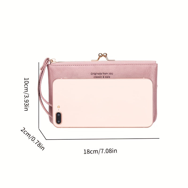 Women's Compact Bifold Wallet Vintage Zipper Kiss Lock Coin Purse