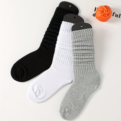 3 Pairs Solid Socks Comfy & Breathable All match Socks Women's Stockings