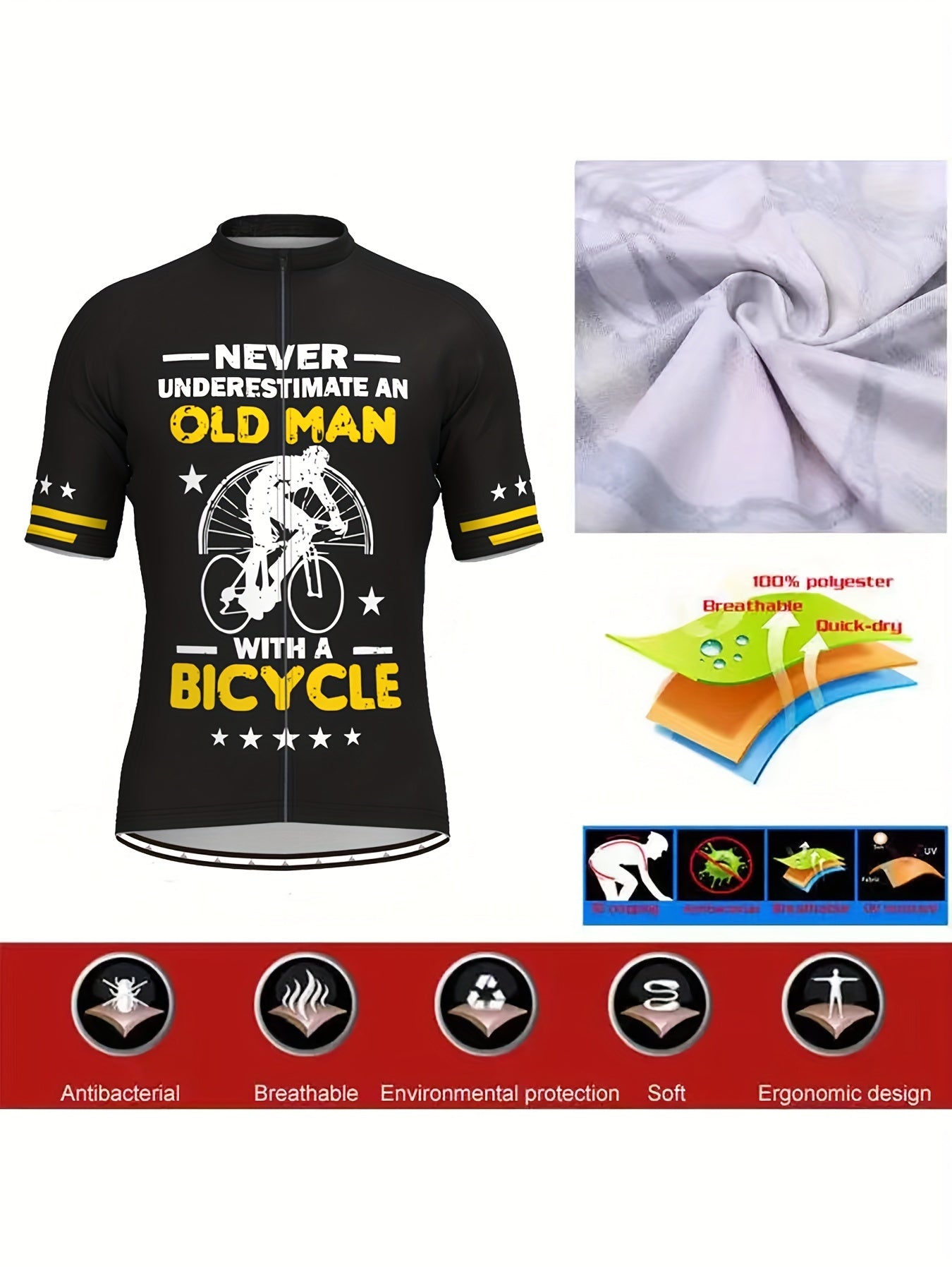 Men's Pattern Cycling Jersey Moisture Wicking Short Sleeve Shirt
