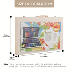 180-Piece Wooden Box Painting Set Watercolor Pen Art Kit