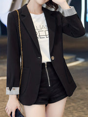 Solid Button Front Roll Up Blazer Casual Long Sleeve Blazer