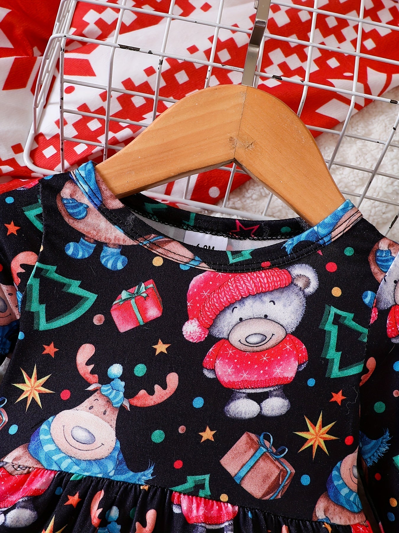 Toddler Girls Christmas Full Print Long Sleeve Dress