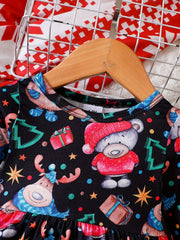 Toddler Girls Christmas Full Print Long Sleeve Dress