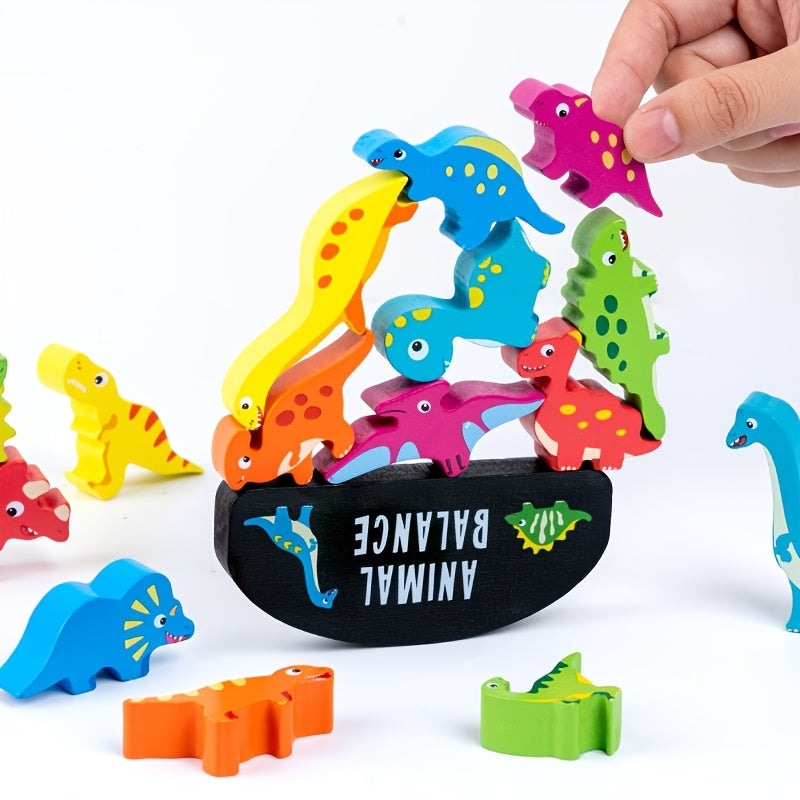 15-Piece Dinosaur Toy Set for Kids 3+ with Wooden Balance Game
