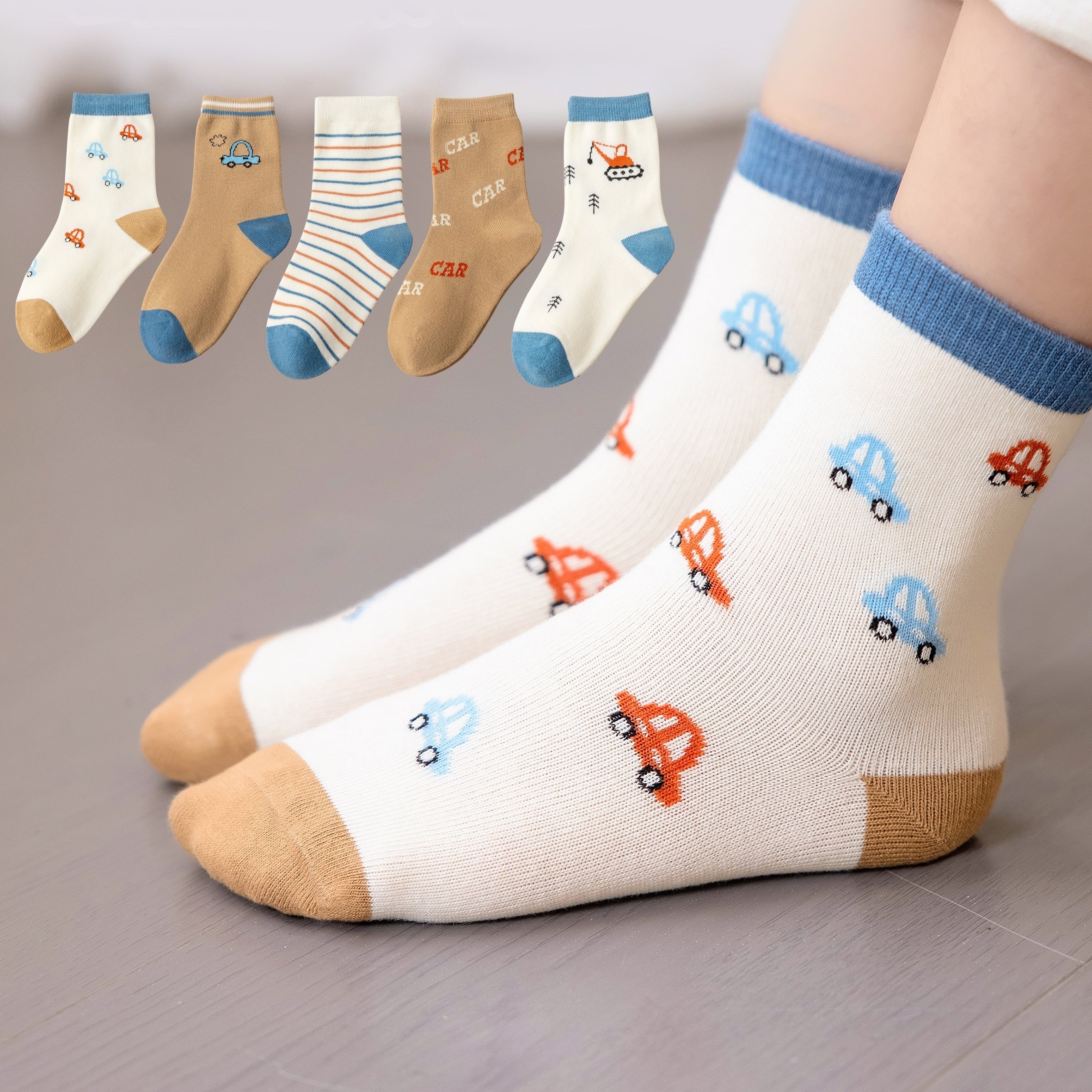 5 Pairs Girls Cartoon Car Socks Kids Students Children's Socks