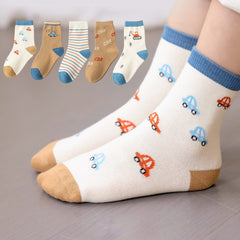 5 Pairs Girls Cartoon Car Socks Kids Students Children's Socks
