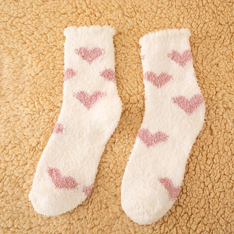 10 Pairs Heart Pattern Socks Warm Fuzzy Stockings
