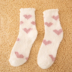10 Pairs Heart Pattern Socks Warm Fuzzy Stockings