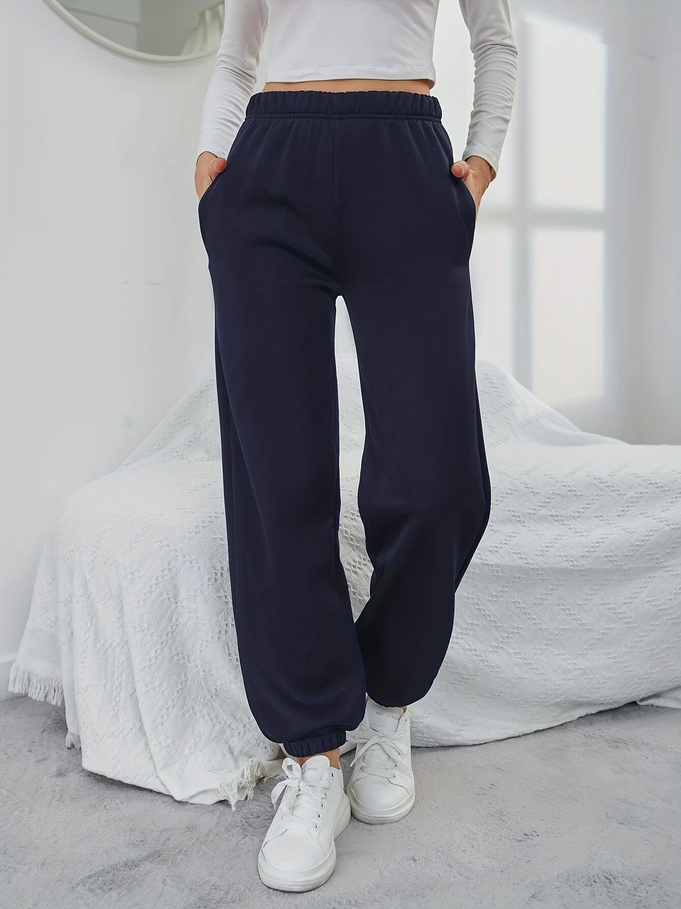 Casual Elastic Waist Jogger Pants Women's Clothing