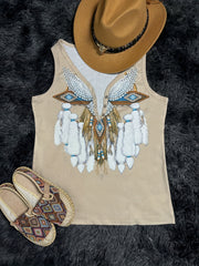 Ethnic Print Tank Top Vintage V Neck Sleeveless Summer Tank Top