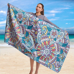 Microfiber Quick Drying Beach Towel With Carrying Bag - Bohemian Print