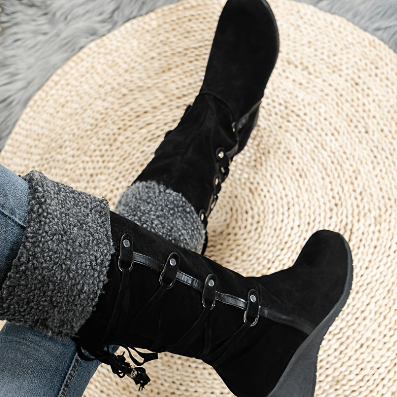 Women's Plush Knee High Boots Lace Up Thermal Shoes