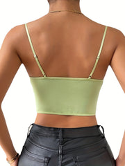 Solid Cutout Fishbone Crop Cami Top Sexy Summer Sleeveless Top Women's Clothing