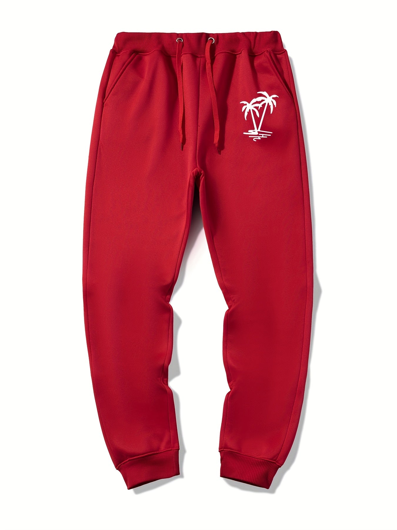 Palm Tree Pattern Casual Stretch Joggers Men's Sweatpants