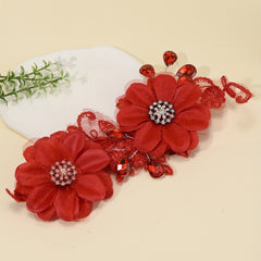 Red Flower Head Piece Rhinestone Bridal Hair Accessories