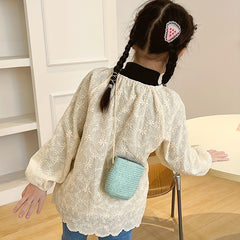 Kids Straw Woven Shoulder Bag Handbags Mini Coin Purse For Girls