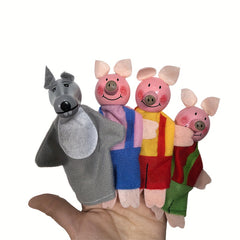 3 Little Pigs & Big Bad Wolf Finger Puppets Set Storytelling Toys