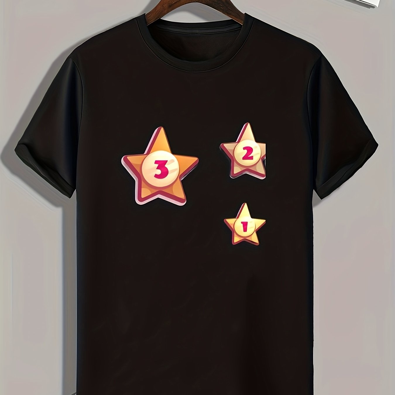 Star Pattern Print Men's Comfy Sports T-shirt