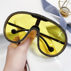 Oversized Shield Rhinestone Sunglasses for Party Club