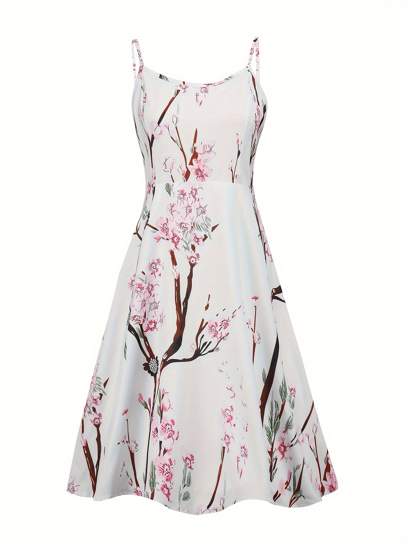 Plus Solid Long Sleeve Top & Floral Print Cami Dress Outfit Set