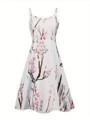 Plus Solid Long Sleeve Top & Floral Print Cami Dress Outfit Set