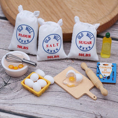 Dollhouse Kitchen Set Whisk Flour Sugar Bottles Wood Plastic DIY Decor