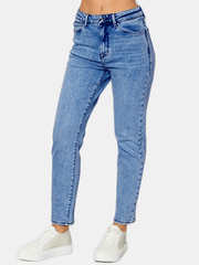 Slim Fit Mom Jeans Slash Pockets Non Stretch Button Closure Denim Pants