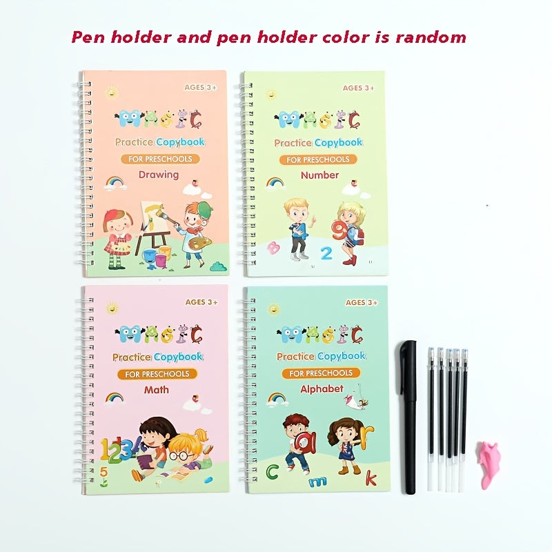 Calligraphy Practice Set: 4 Books, 5 Refills, Pen Holder, Magic Stickers