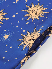 Moon & Sun Print Notched Neck Sleeveless Tank Dress