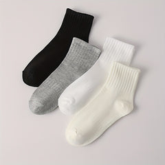 4 Pairs Solid Socks Women's Comfy & Breathable Stockings