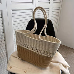 Large Capacity Straw Beach Bag Khaki Color