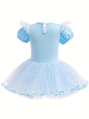 Cotton Solid Puff Sleeve Princess Tutu Dance Dress Ballet Leotard
