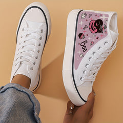 Cartoon Print High Top Canvas Sneakers Lace Up Skate Shoes