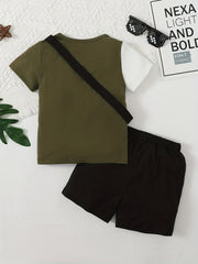 Boys Teen Casual T-shirt & Shorts Set with Sling Bag for Summer