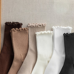 6 Pairs Frilled Solid High Strap Socks