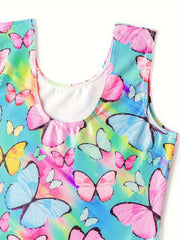 Girls Tie Dye Butterfly Gymnastics Outfit Sleeveless Dance Suit